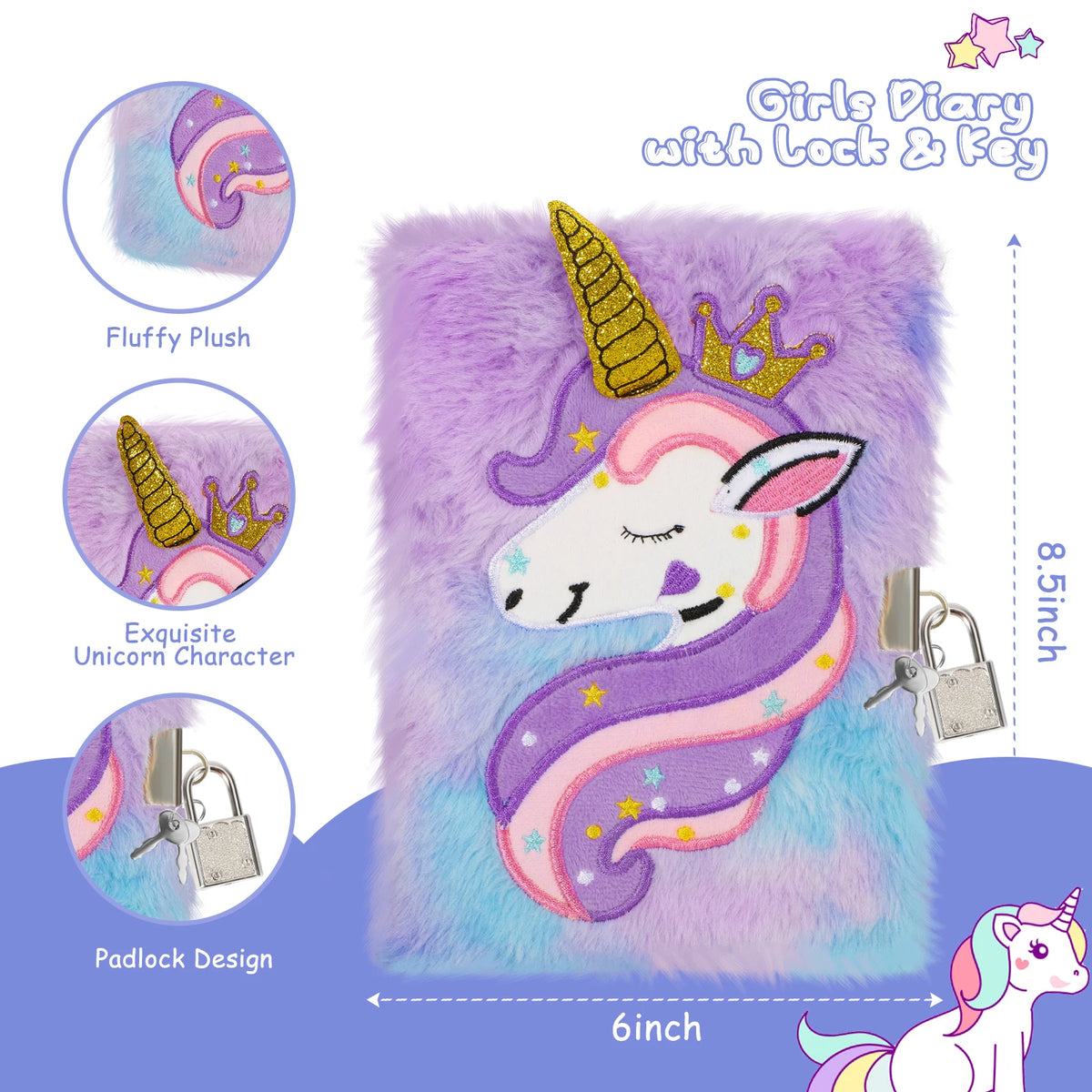 Plush Unicorn Diary With Lock